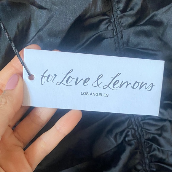 For Love And Lemons - Rouched Satin Black Mini Dress w/ Bedazzled Cups - Picture 10 of 13